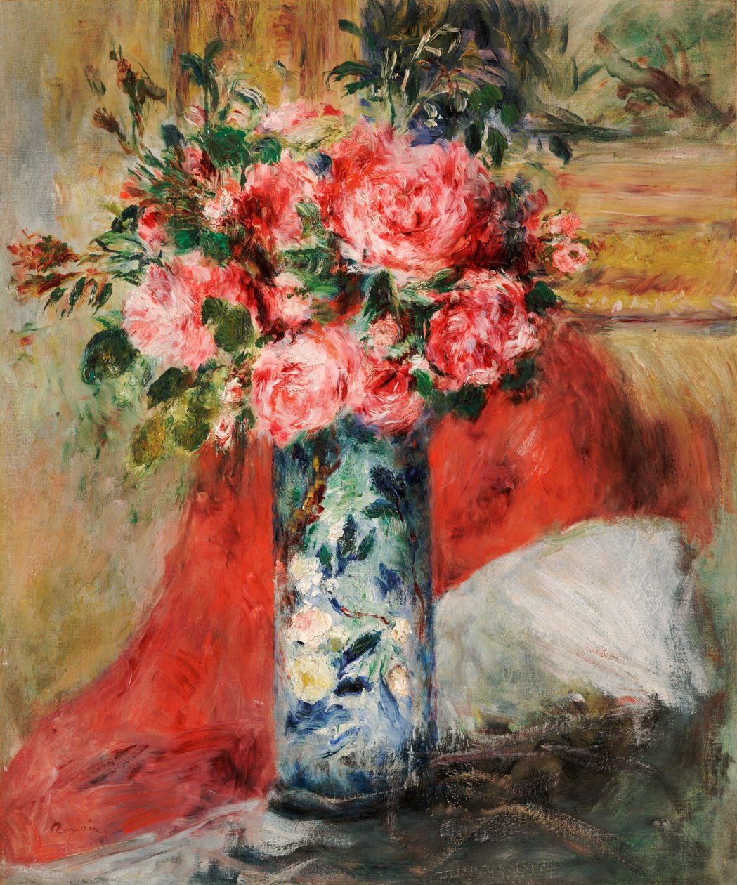 Rosas e Peónias num Vaso de Pierre Auguste Renoir
