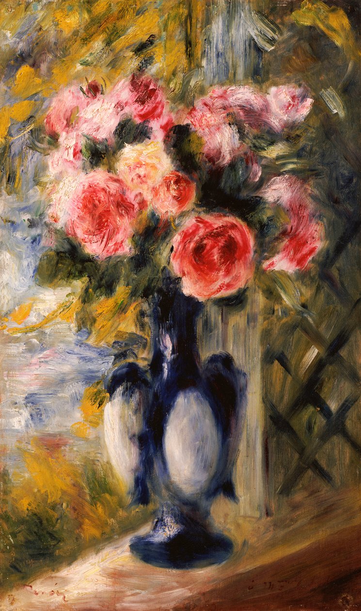 Rosas em um vaso azul, 1892 de Pierre Auguste Renoir
