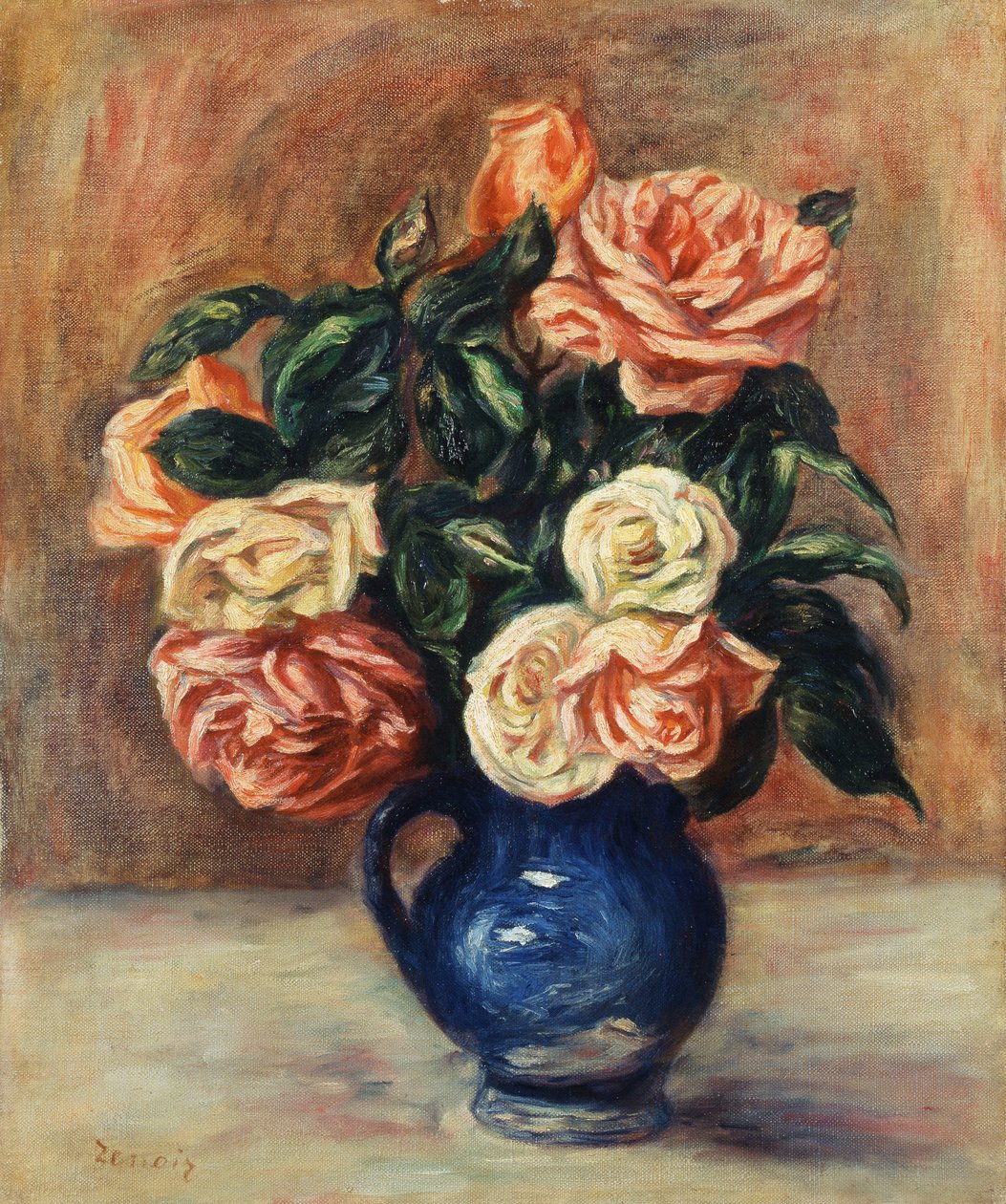 Rosas em um vaso azul, c.1900 de Pierre Auguste Renoir