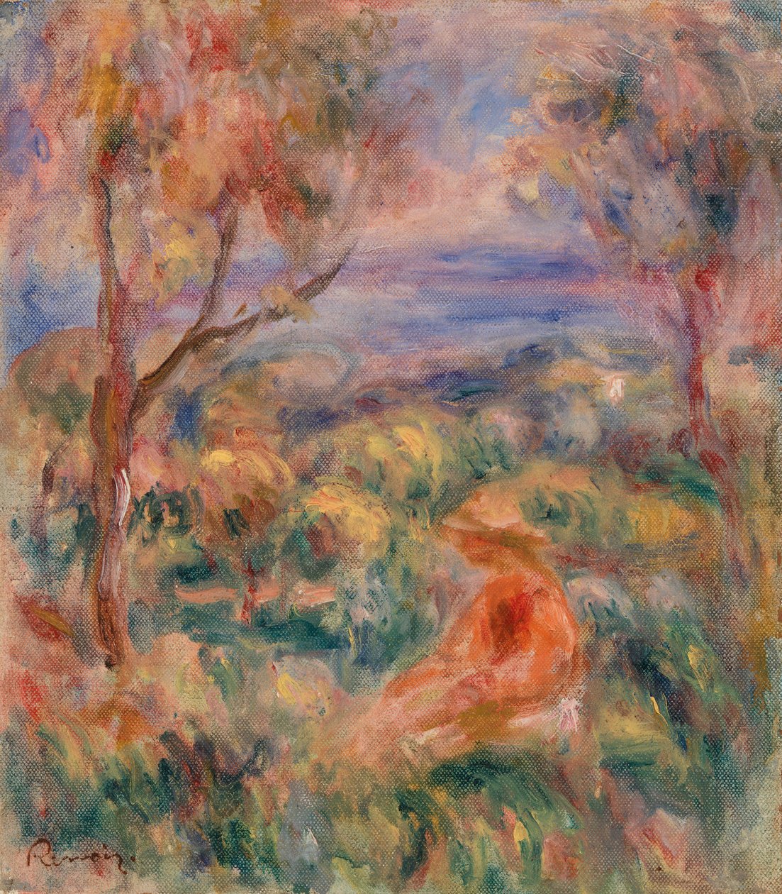 Mulher sentada com o mar ao longe (Femme assise au bord de la mer) de Pierre Auguste Renoir