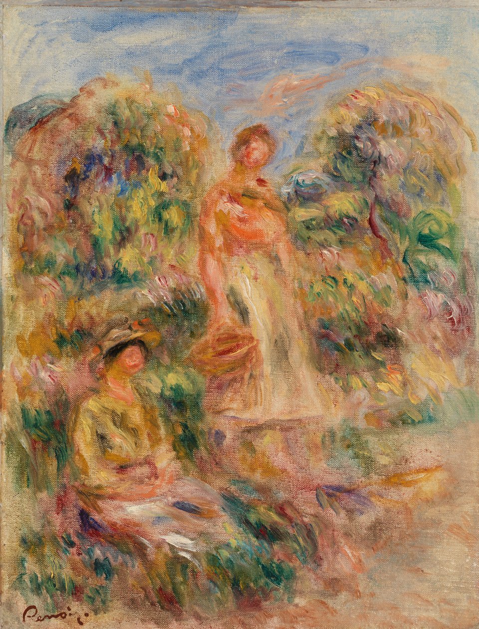Mulher de Pé e Mulher Sentada numa Paisagem de Pierre Auguste Renoir