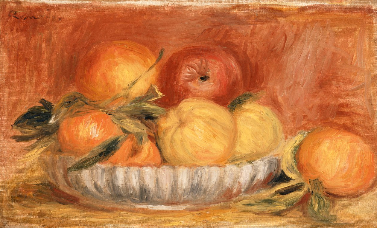 Natureza morta com maçãs e laranjas; Natureza Morte aux pommes et laranjas, final de 1890 "s de Pierre Auguste Renoir