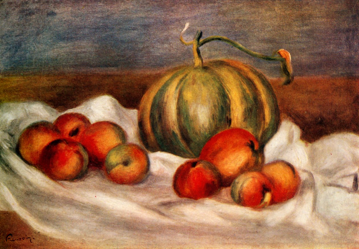 Ainda vida com melão e pêssegos, 1905, 1948. de Pierre Auguste Renoir