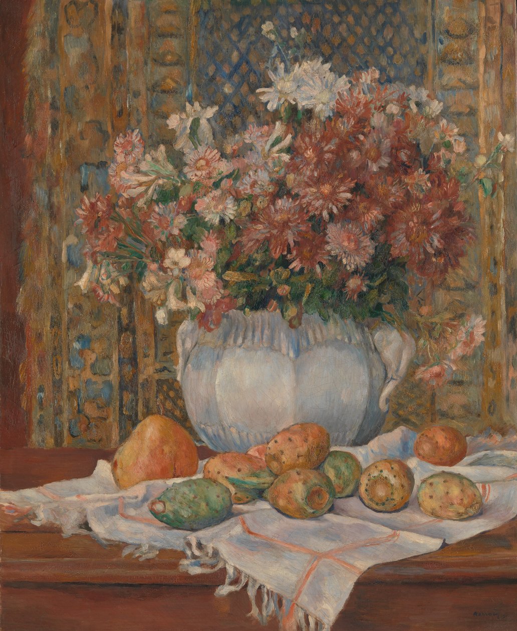 Natureza morta com flores e peras espinhosas, ca. 1885 de Pierre Auguste Renoir