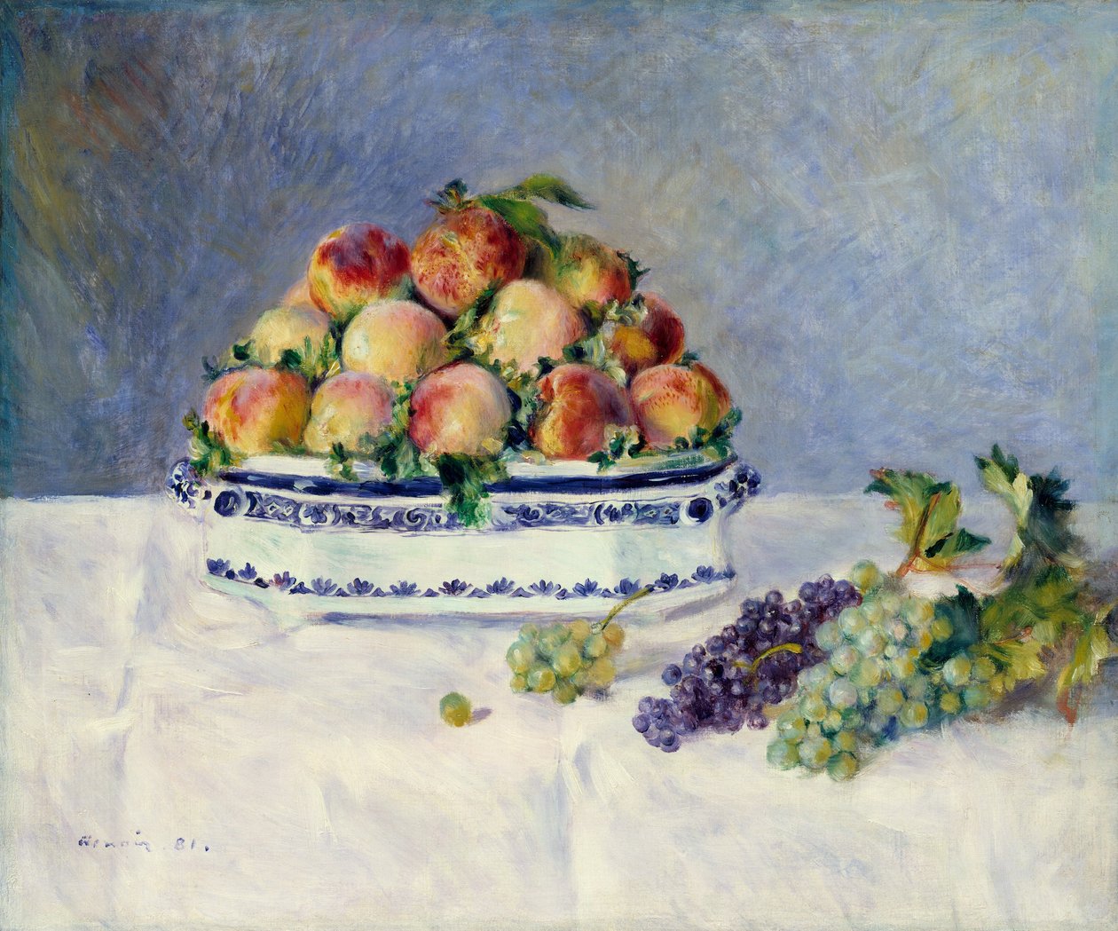 Ainda vida com pêssegos e uvas, 1881. de Pierre Auguste Renoir