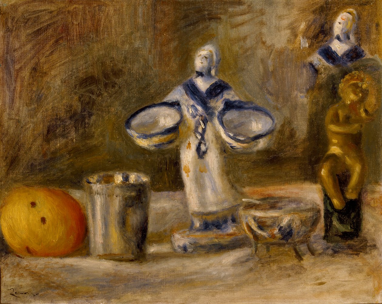 Natureza morta com uma figura de faiança, post c1880 de Pierre Auguste Renoir