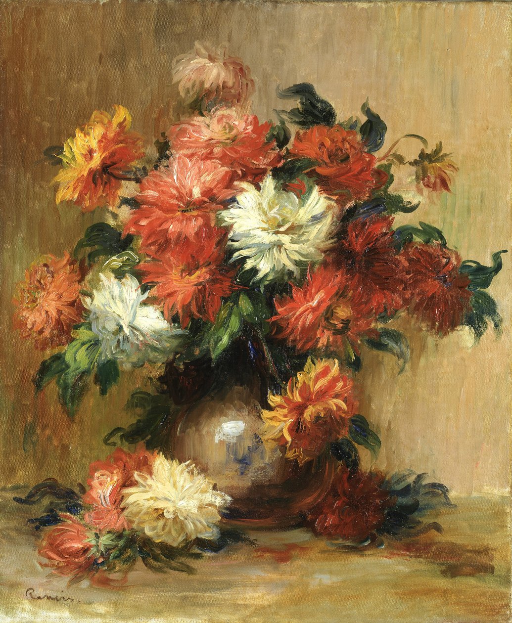 Ainda vida com dálias, ca. 1886-1890 de Pierre Auguste Renoir