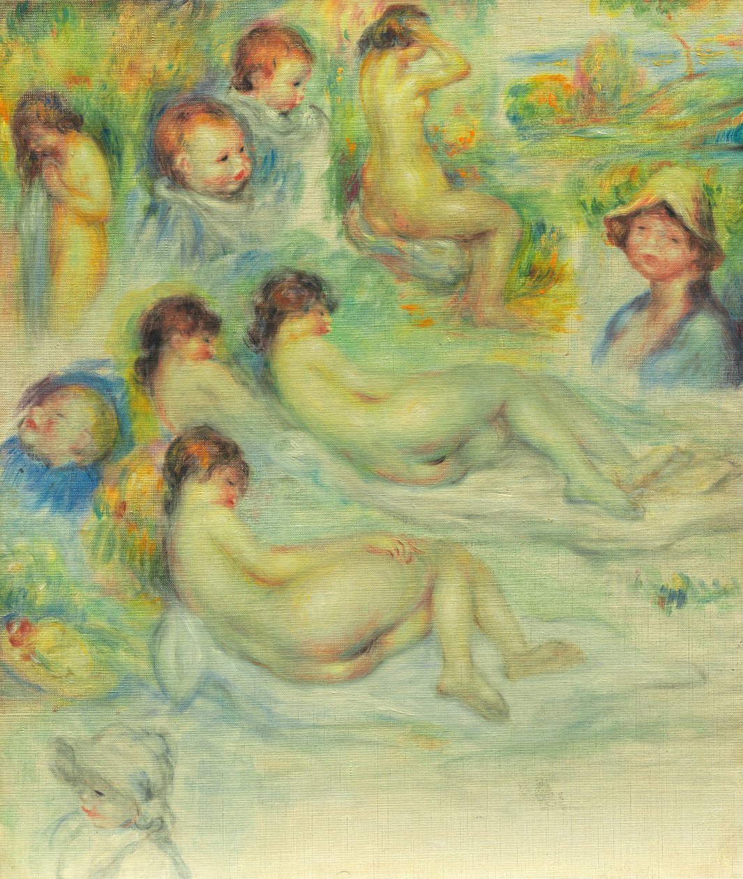 Estudos de Pierre Renoir, sua mãe, Aline Charigot, nus e paisagem, 188586. de Pierre Auguste Renoir