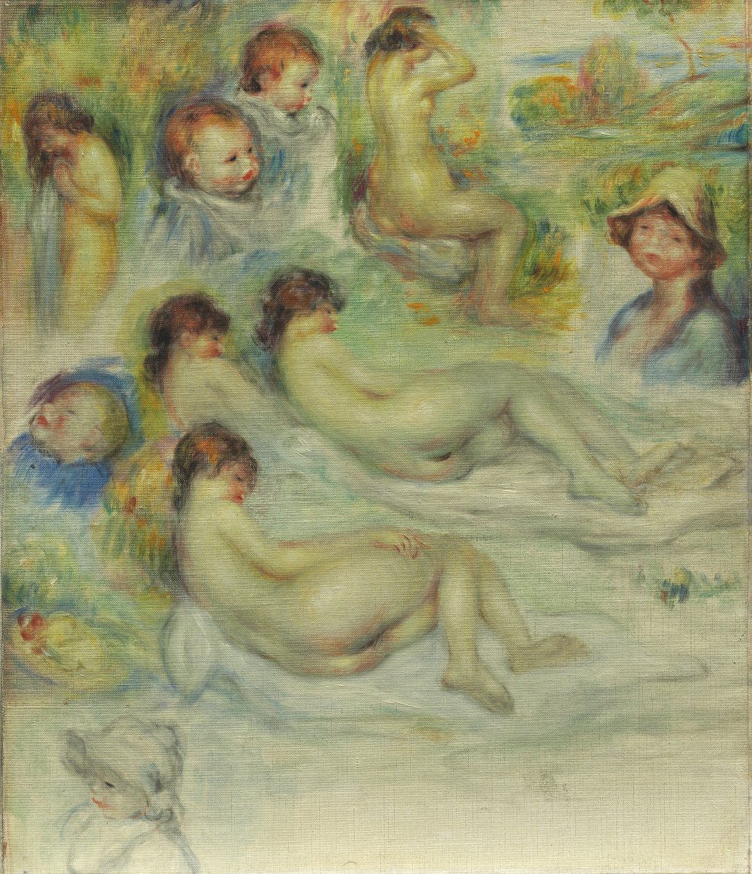 Estudos de Pierre Renoir, sua mãe, Aline Charigot, nus e paisagem, 1885-86 de Pierre Auguste Renoir