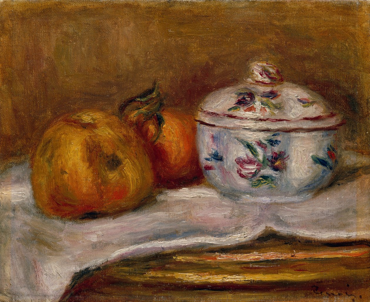 Sugar Bowl, Apple e Orange (óleo sobre tela) de Pierre Auguste Renoir