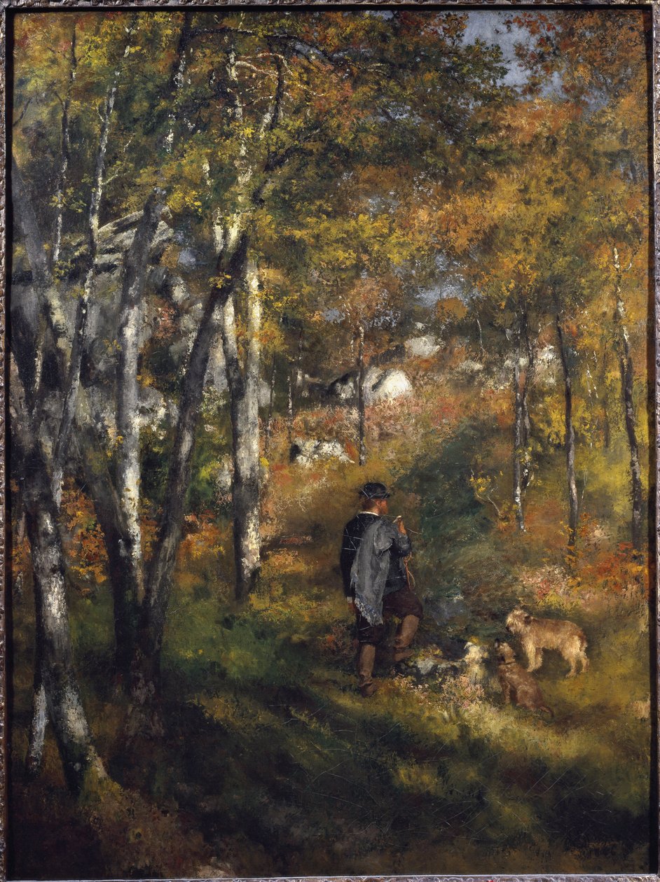 O pintor Jules Le Coeur com seus cães na floresta de Fontainebleau Pintura de Pierre-Auguste Renoir (1841-1919) 1866 Dim 105x79 cm São Paulo, Museu de Arte, Brasil de Pierre Auguste Renoir