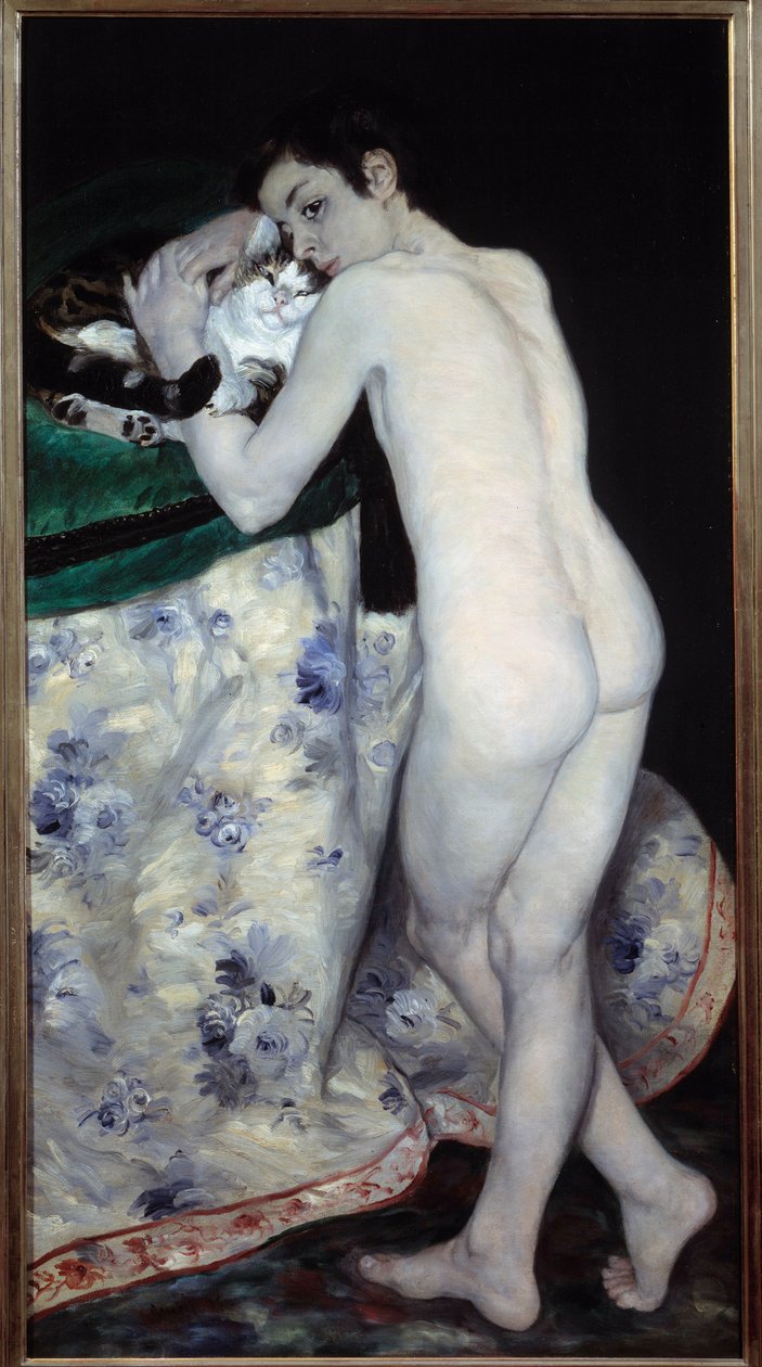 O rapazinho para o gato. Pintura de Pierre Auguste Renoir (1841-1919) de Pierre Auguste Renoir