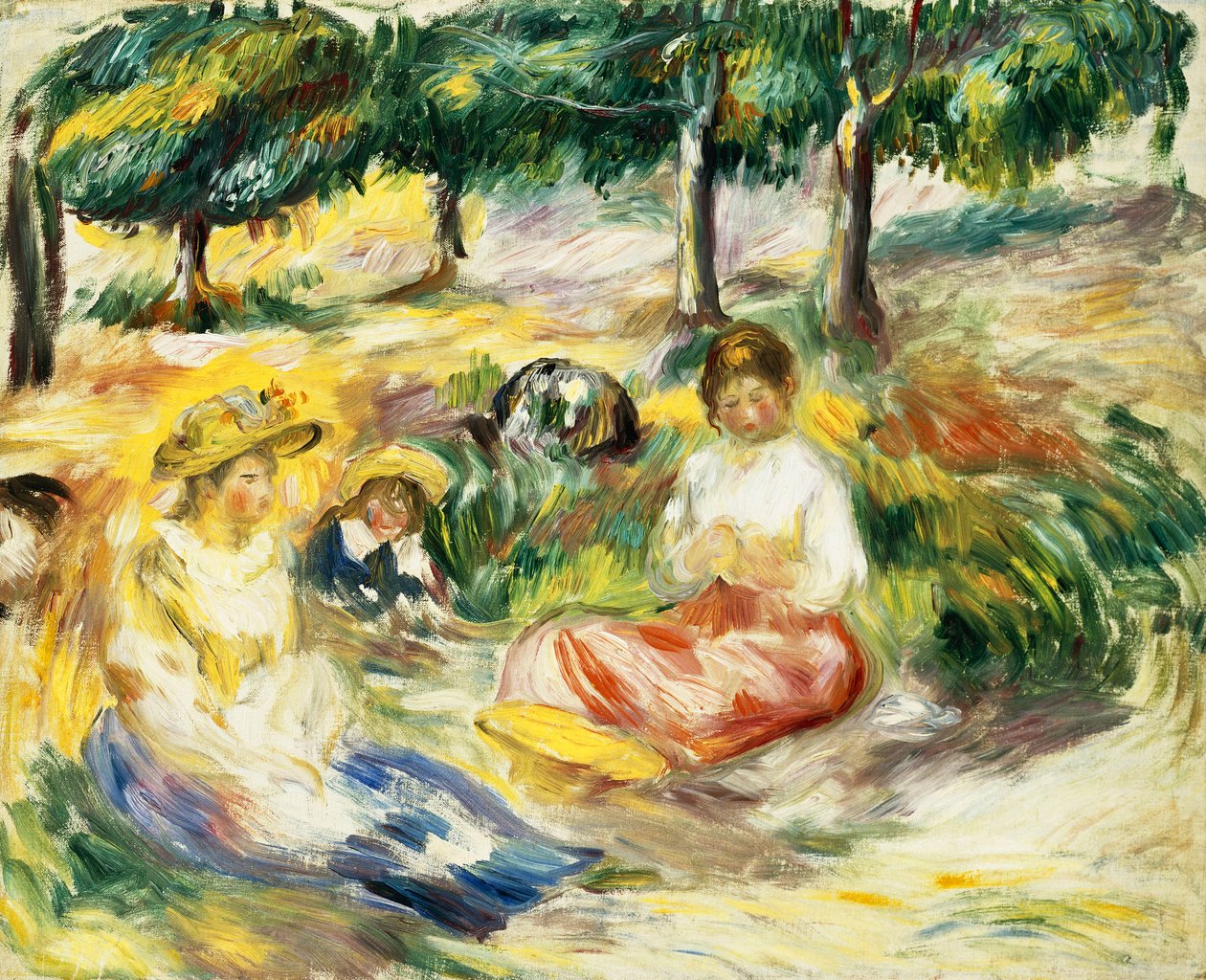 Três meninas sentadas na grama; Três jovens sentadas na grama, 1896-1897 de Pierre Auguste Renoir