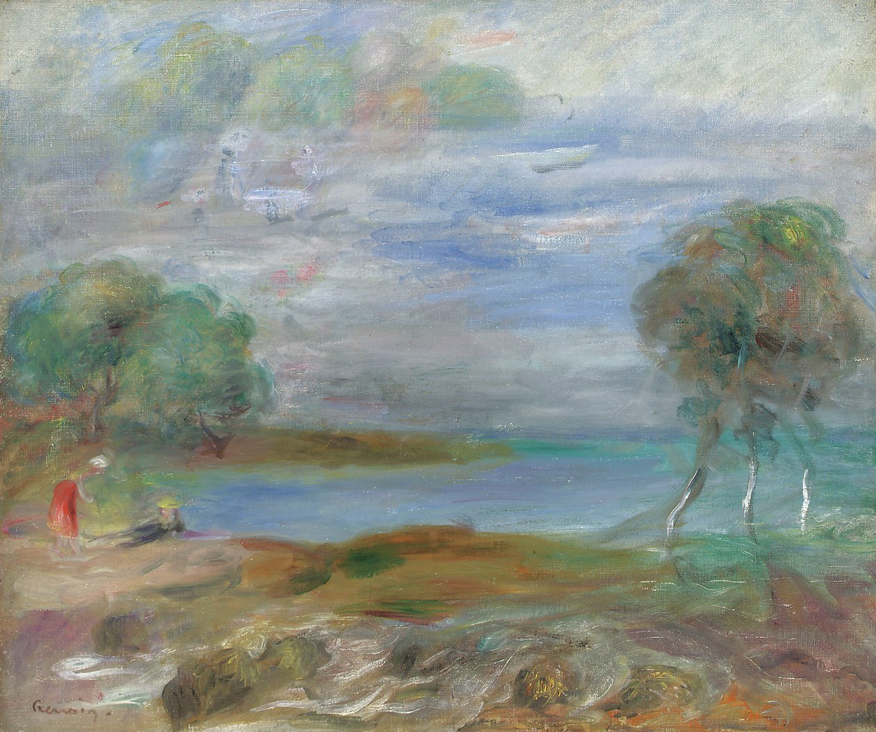 Duas pessoas à beira da água de Pierre Auguste Renoir
