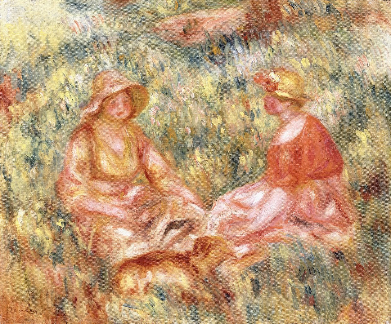 Duas mulheres na grama, c.1910 de Pierre Auguste Renoir