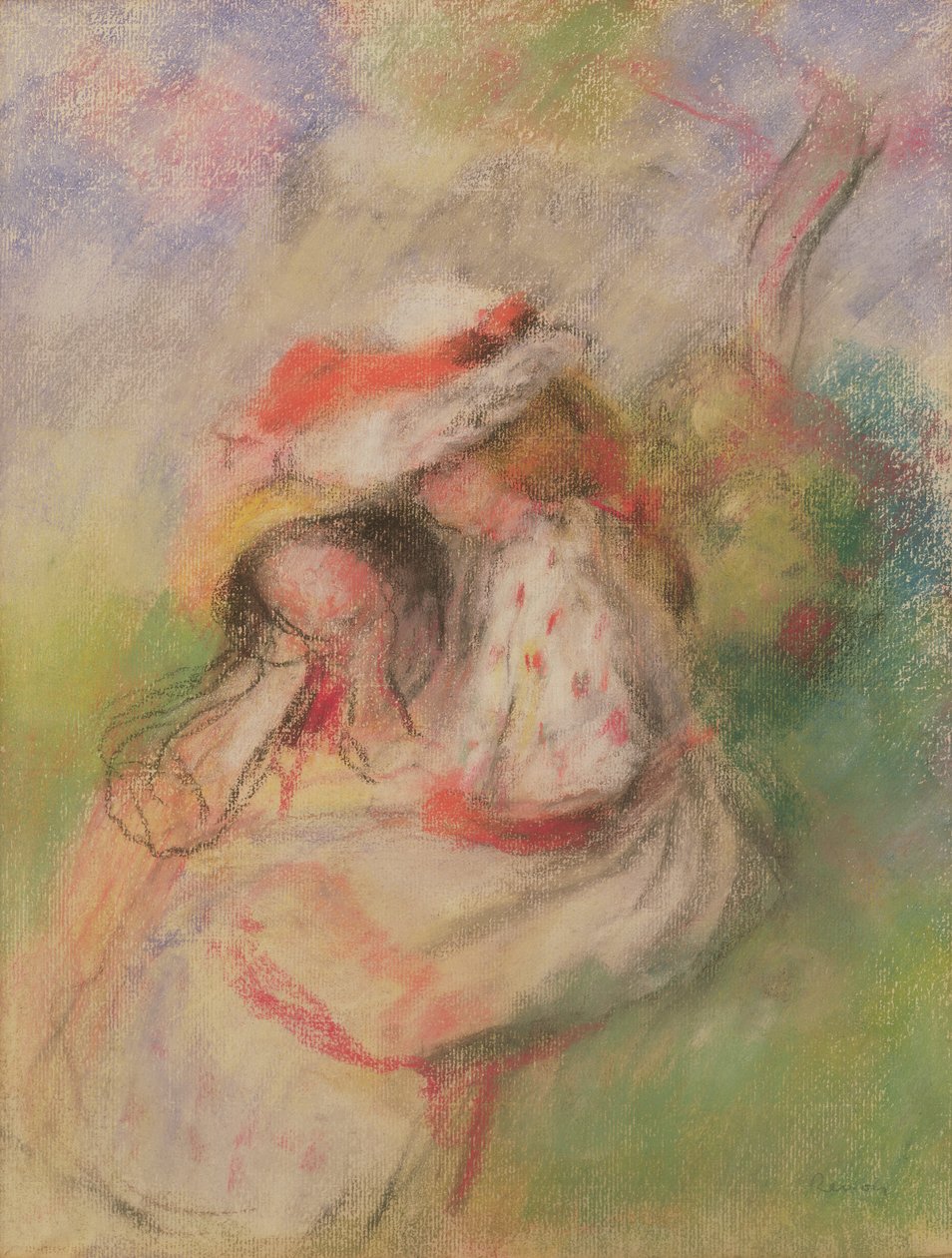 Duas meninas em um jardim, c.1885 (pastel) de Pierre-Auguste Renoir