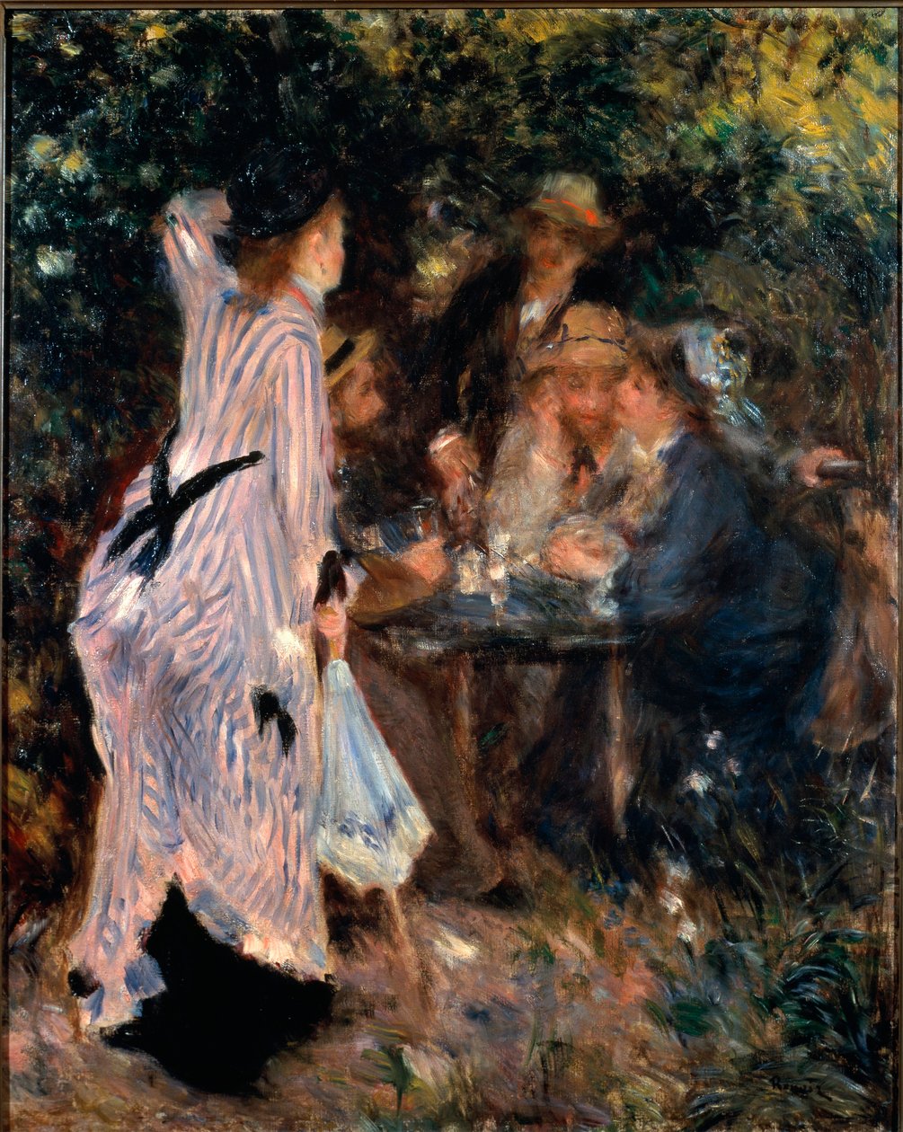 Debaixo do arbor. Retratos dos pintores Claude Monet, Alfred Sisley e Norbert Goeneutte. Pintura de Pierre Auguste Renoir (1841-1919) de Pierre Auguste Renoir
