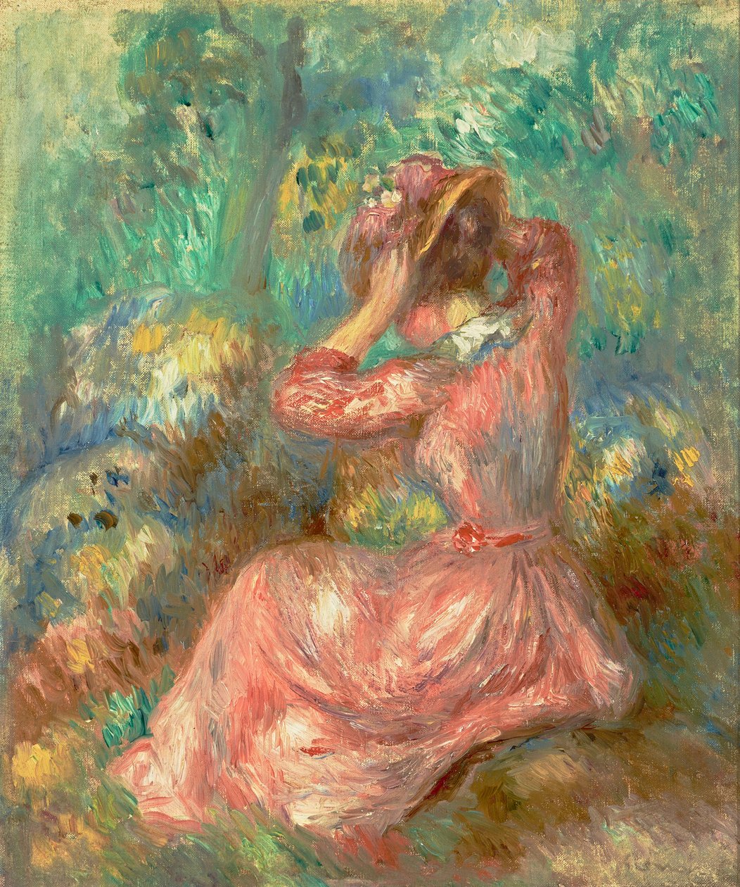 Mulher a arranjar o chapéu 1890 (Óleo sobre tela) de Pierre Auguste Renoir
