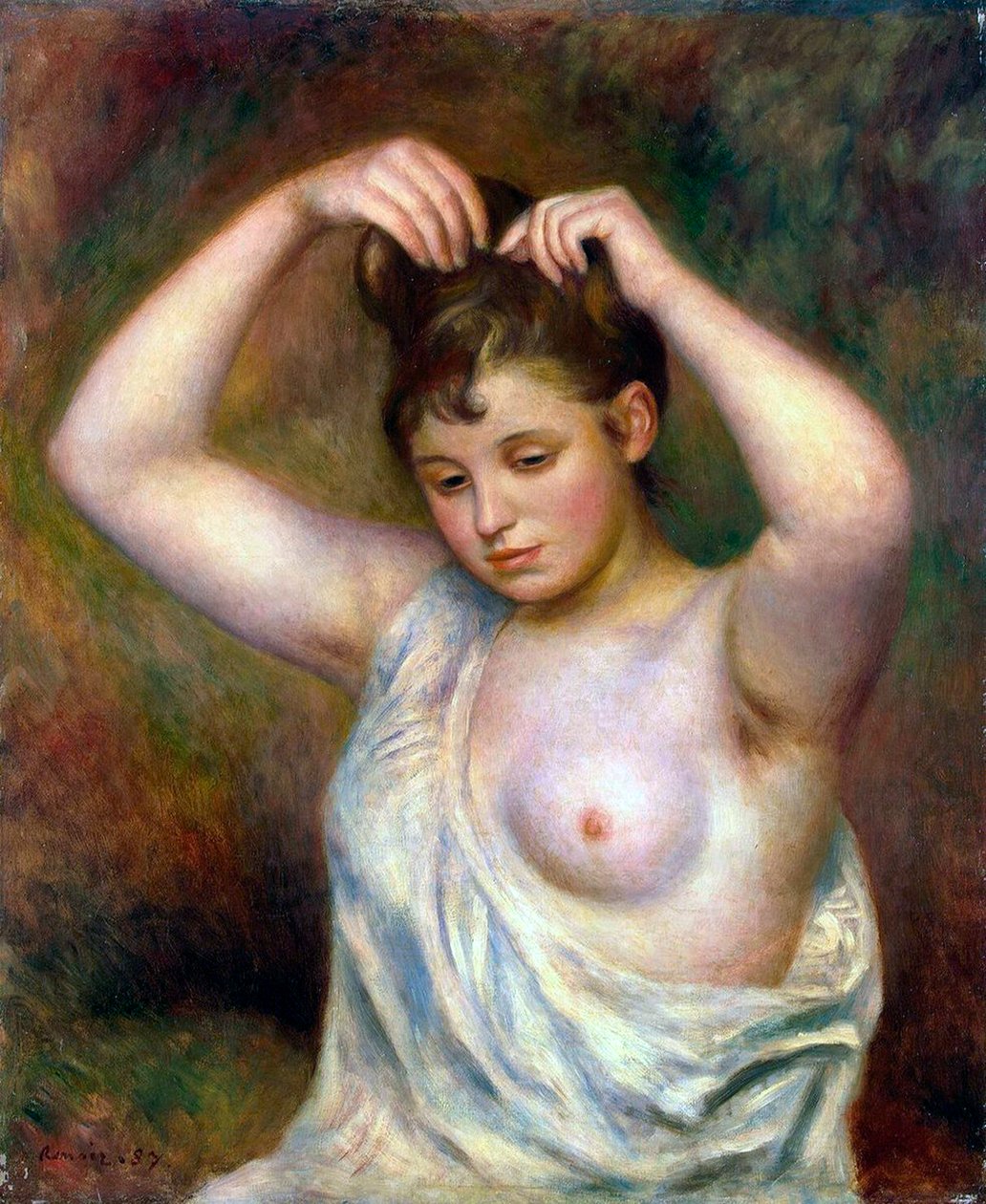 Mulher arrumando o cabelo, 1887. de Pierre Auguste Renoir