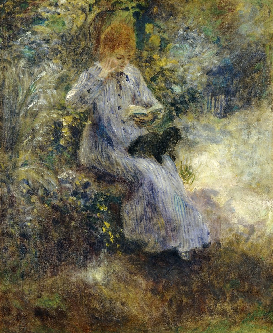 Mulher e cachorro preto; Mulher com cachorro preto, 1874 de Pierre Auguste Renoir