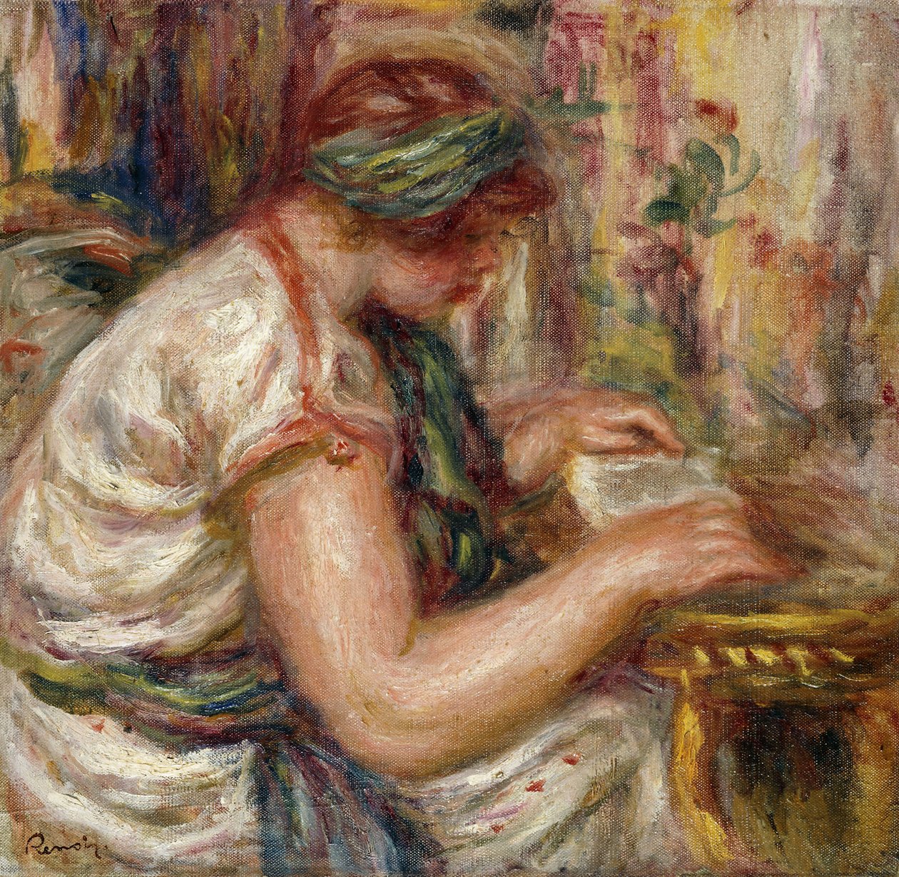 Mulher em leitura de roupas em árabe; Mulher na leitura da blusa árabe, 1919 de Pierre Auguste Renoir