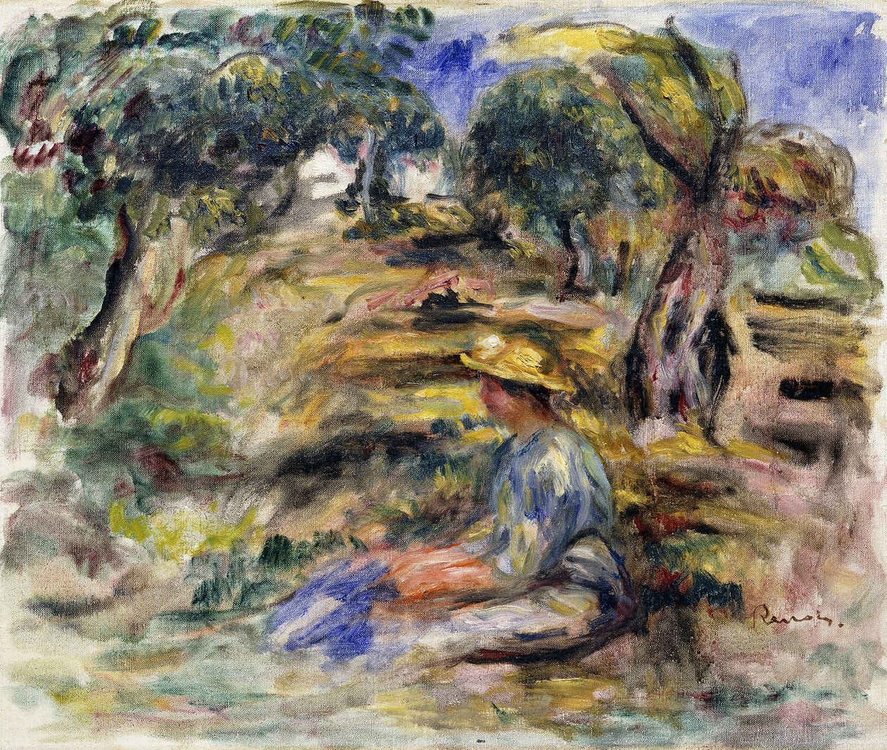 Mulher de azul, sentada; Mulher sentada azul, de Pierre Auguste Renoir