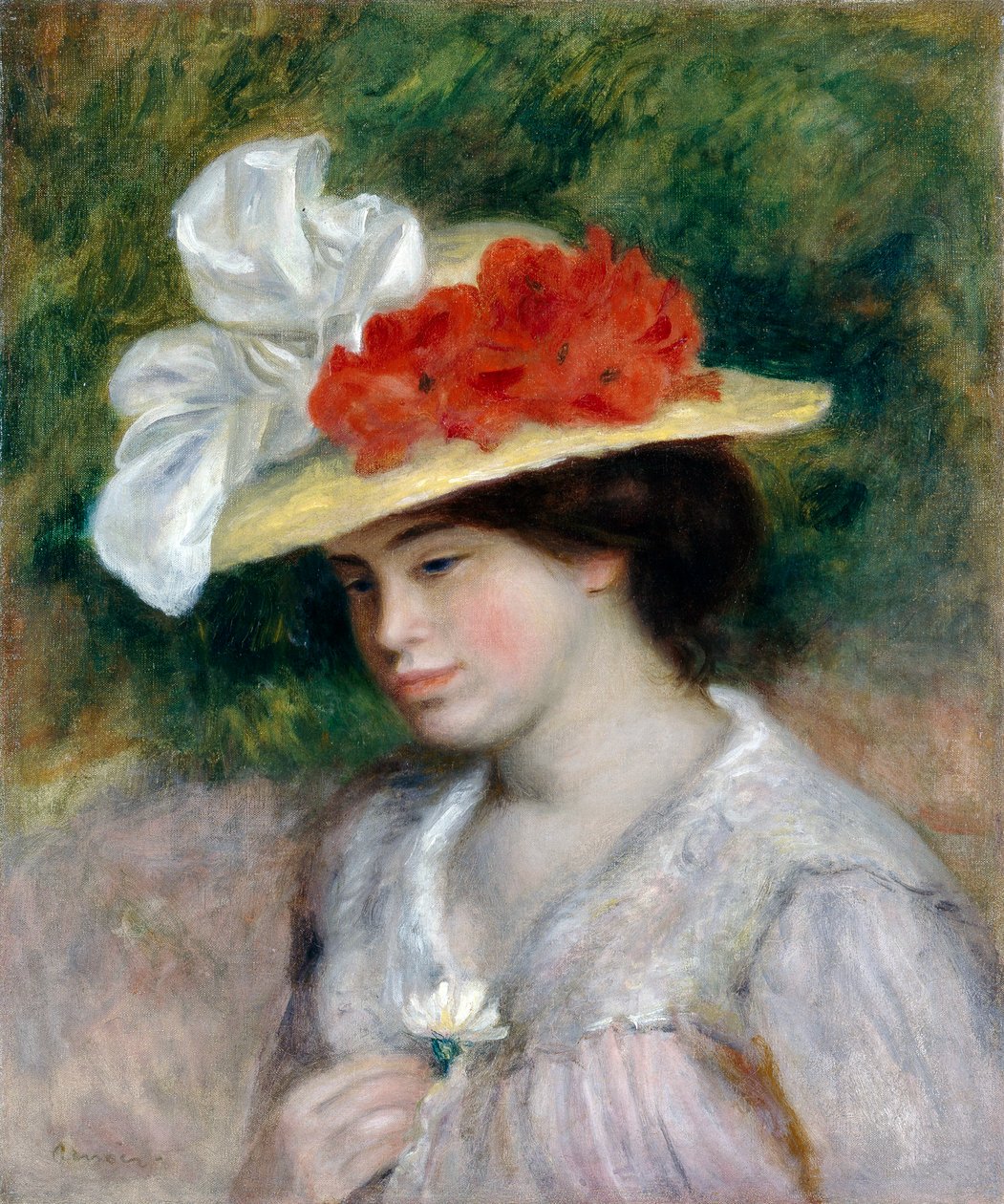 Mulher de chapéu florido, 1889 de Pierre Auguste Renoir