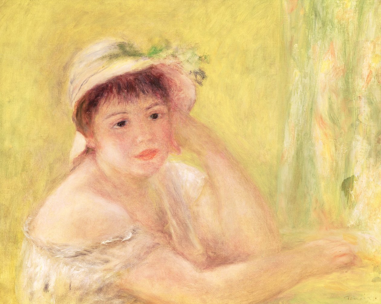 Mulher em um chapéu de palha, 1879 de Pierre Auguste Renoir