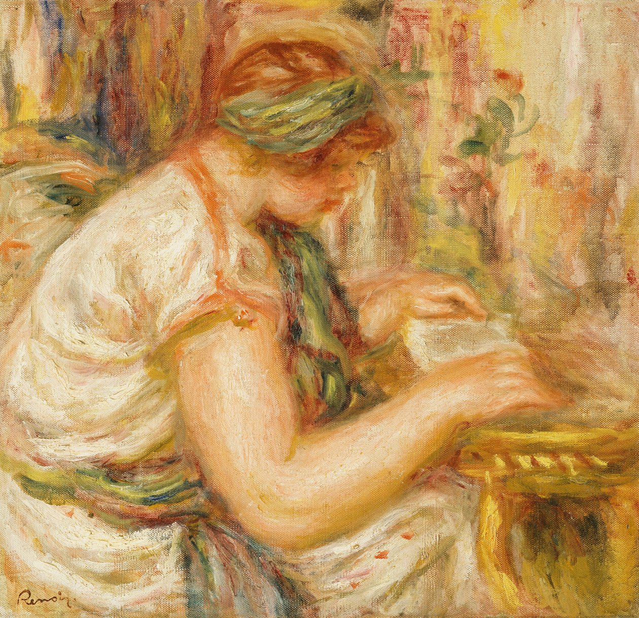 Mulher com uma blusa árabe lendo de Pierre Auguste Renoir