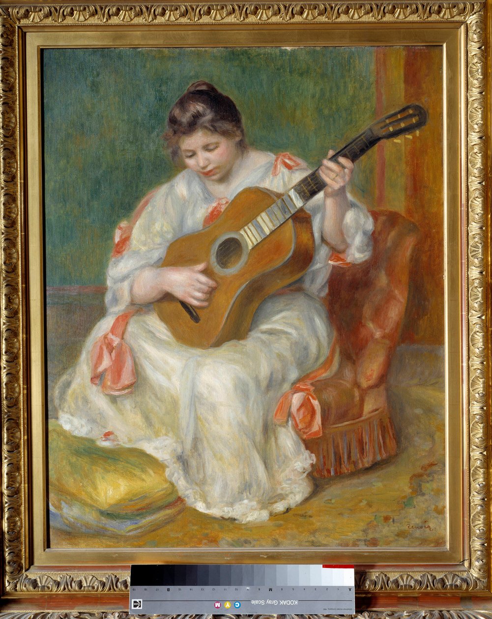 Mulher a tocar guitarra. Pintura de Pierre Auguste Renoir (1841-1919) de Pierre Auguste Renoir