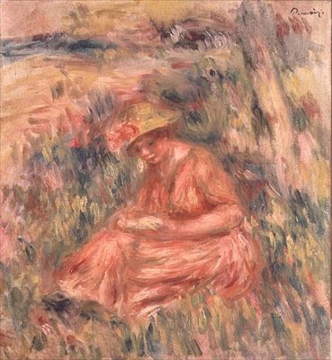 Mulher sentada na relva de Pierre Auguste Renoir