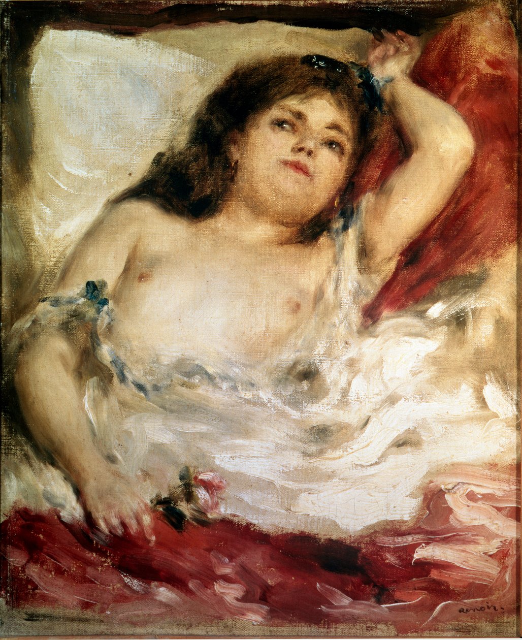 Mulher estica: a rosa. Pintura de Pierre Auguste Renoir (Pierre-Auguste de Pierre Auguste Renoir