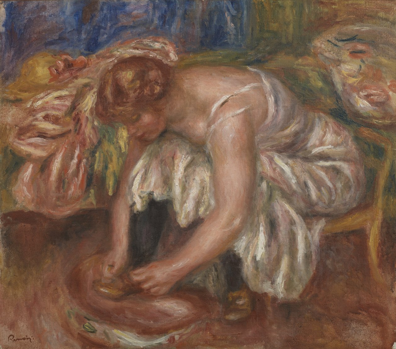 Mulher, amarrando, sapato, c.1918 de Pierre Auguste Renoir