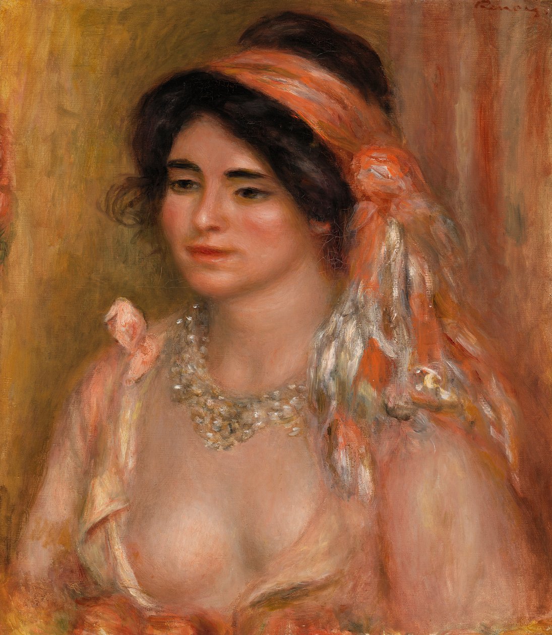 Mulher com cabelo preto (busto) de Pierre Auguste Renoir