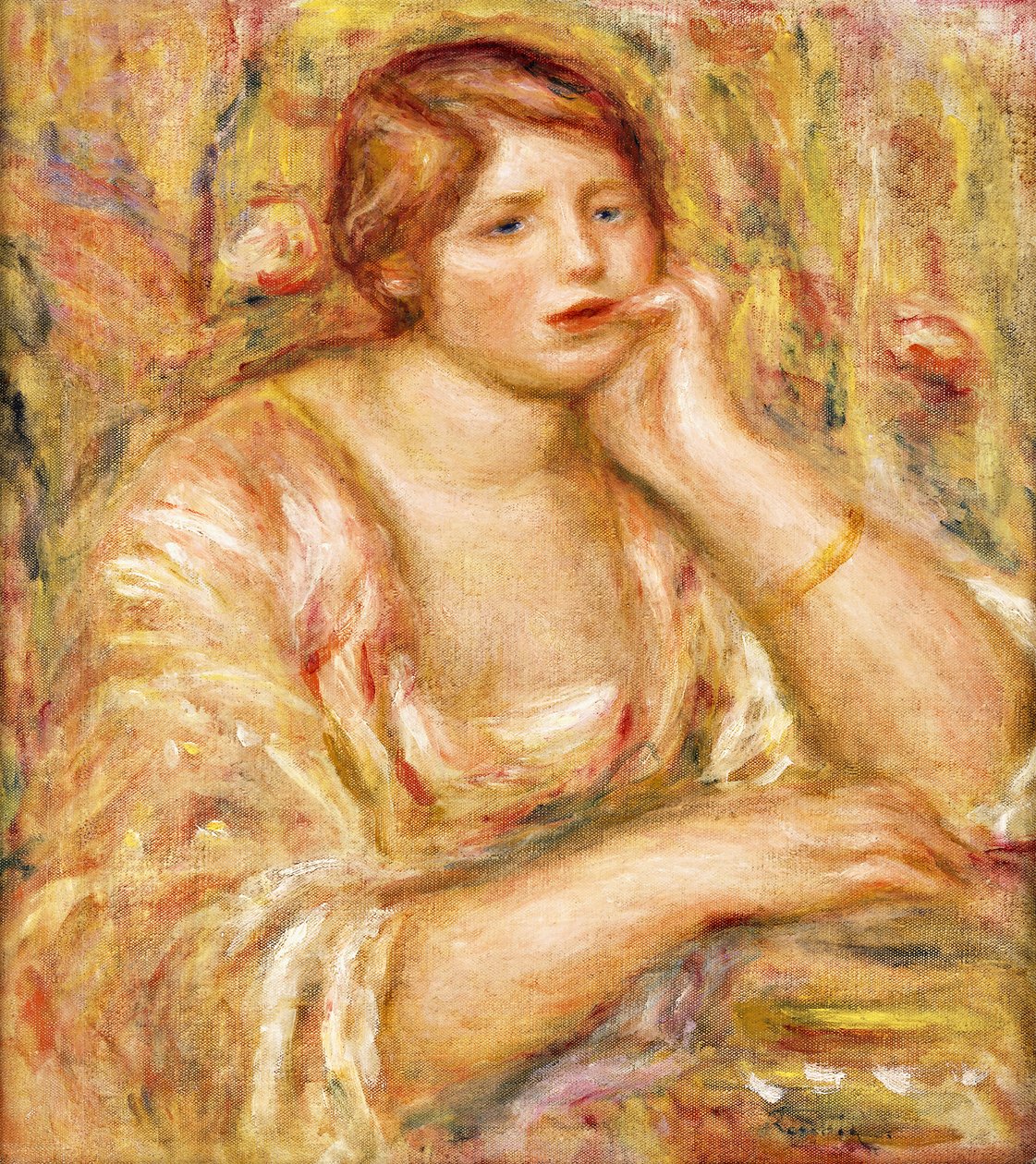 Mulher com a mão na cara dela; Femme de Face, Accoudee, 1919 de Pierre Auguste Renoir