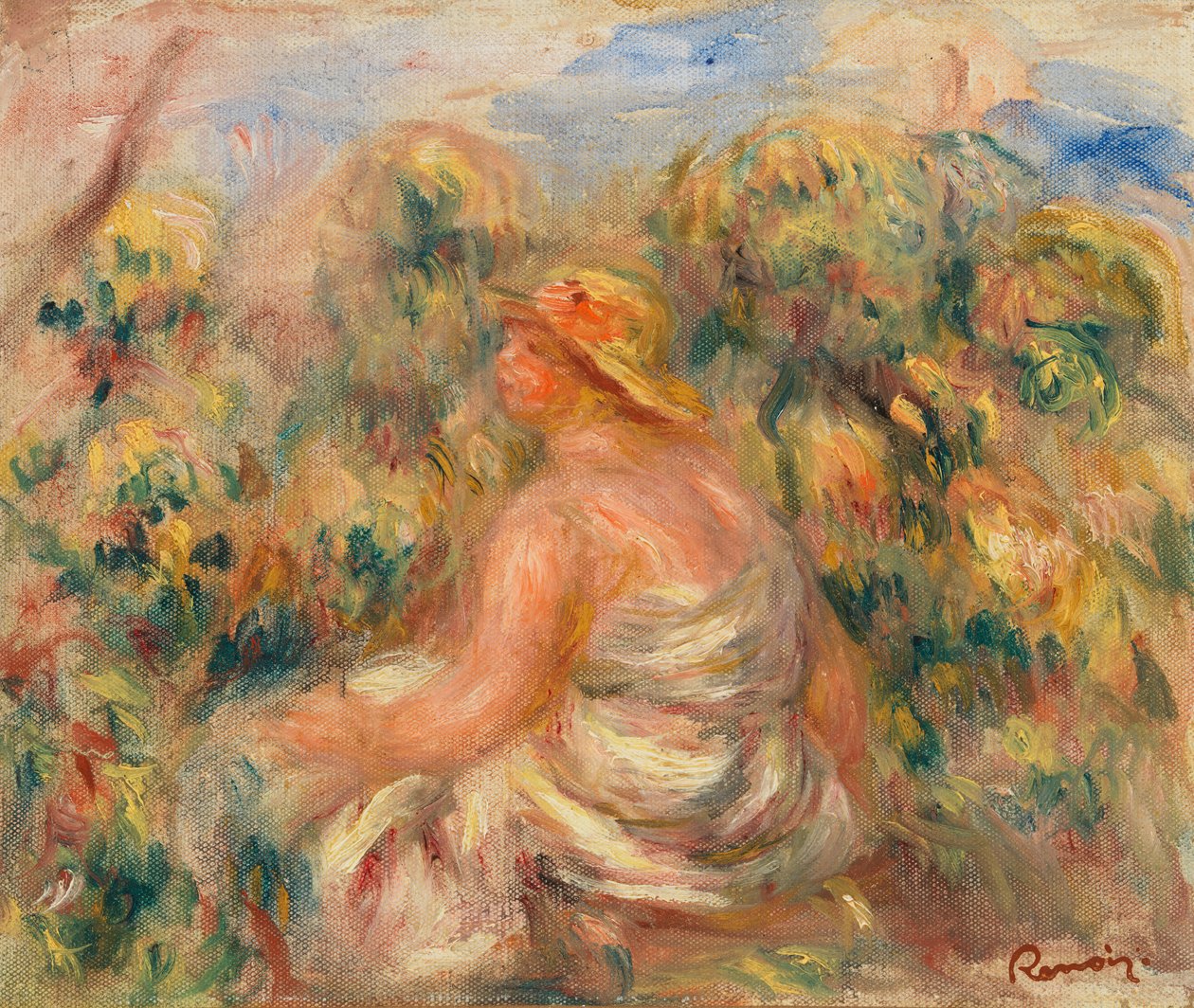 Mulher com Chapéu numa Paisagem de Pierre Auguste Renoir
