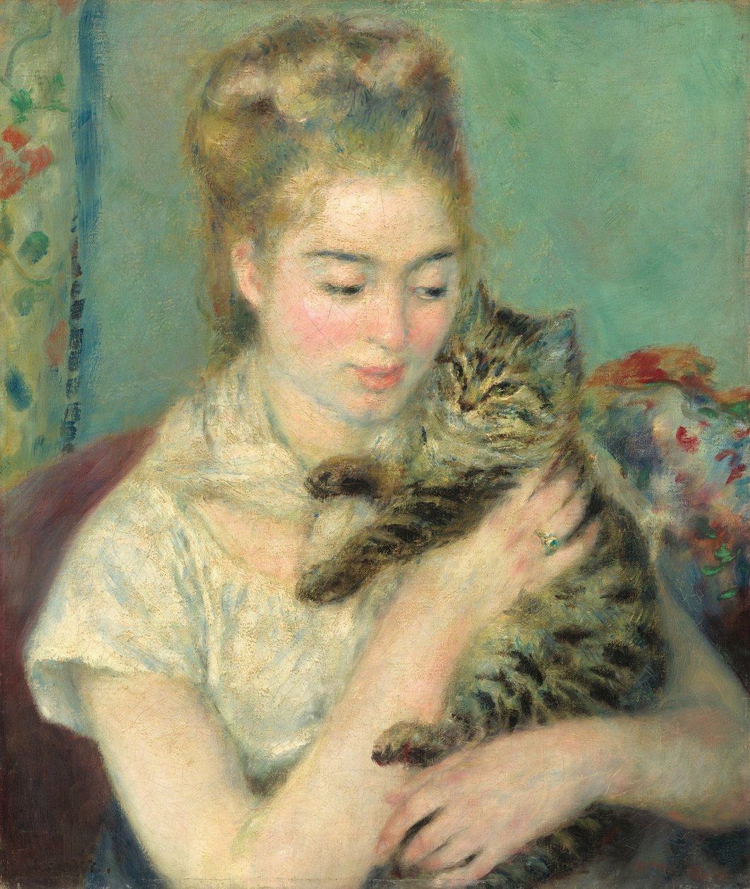 Mulher com um gato, c. 1875. de Pierre Auguste Renoir