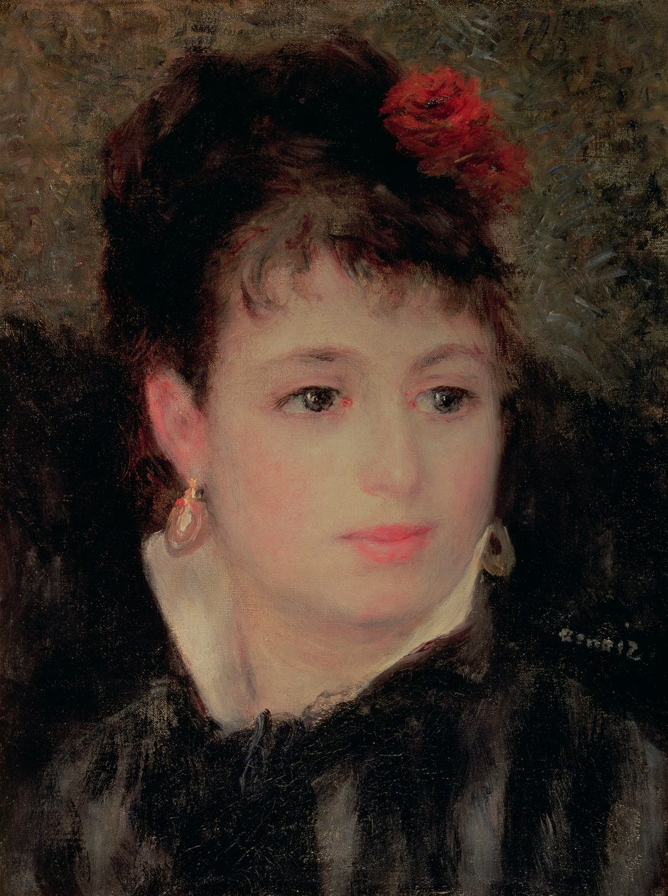 Mulher com uma rosa no cabelo de Pierre Auguste Renoir