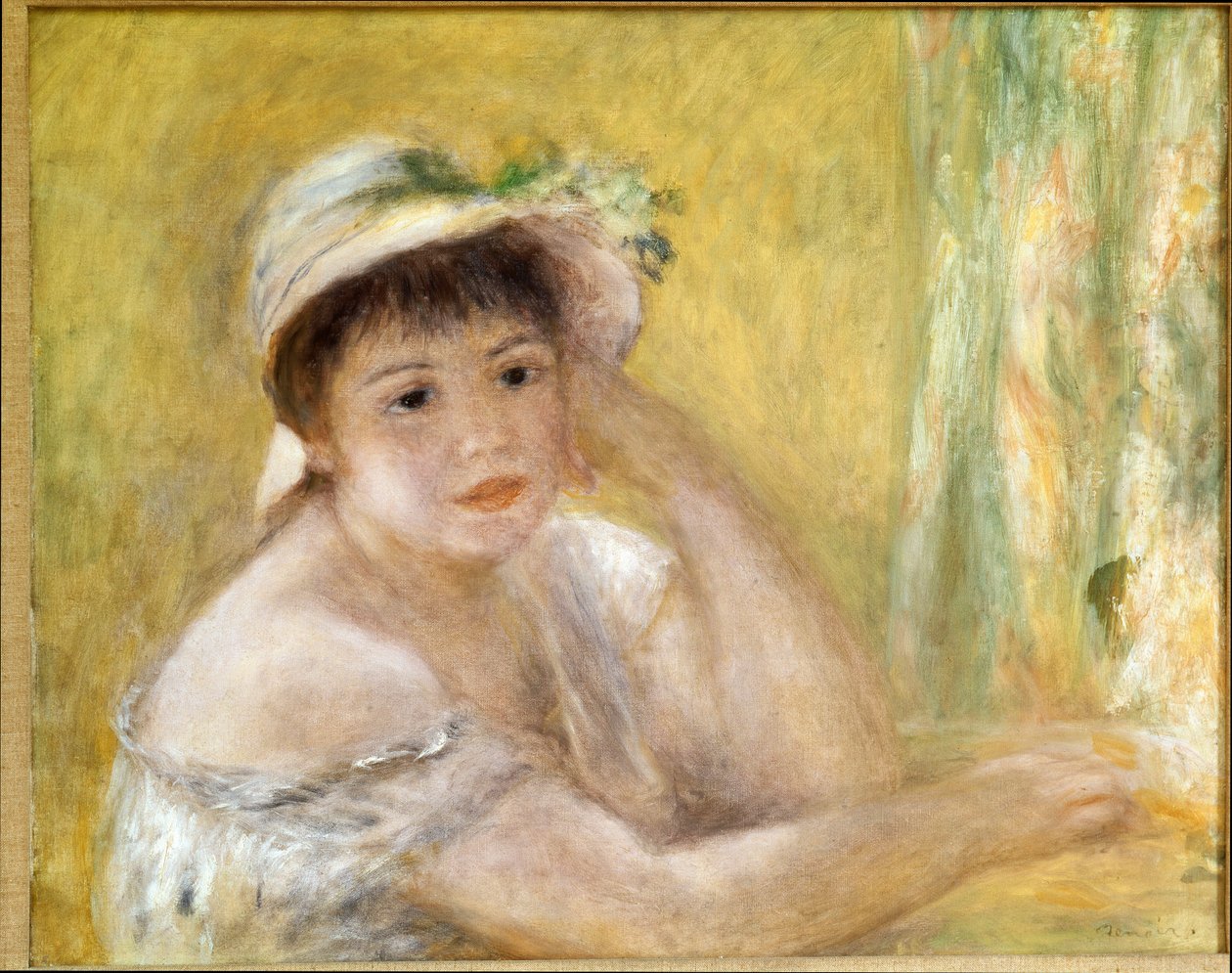Mulher com um chapéu de palha. Pintura de Pierre Auguste Renoir (Pierre-Auguste de Pierre Auguste Renoir