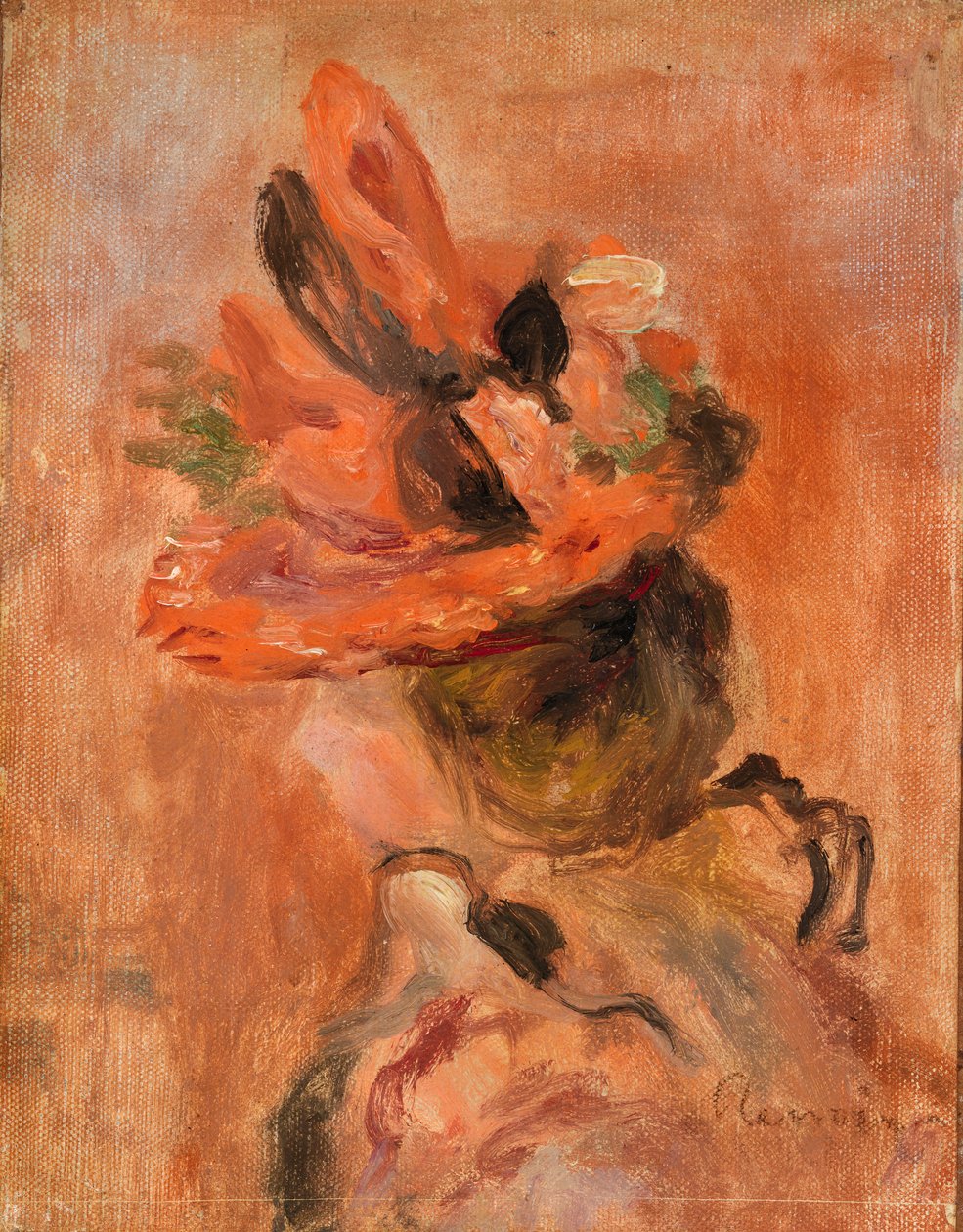 Cabeça de mulher com chapéu vermelho de Pierre Auguste Renoir