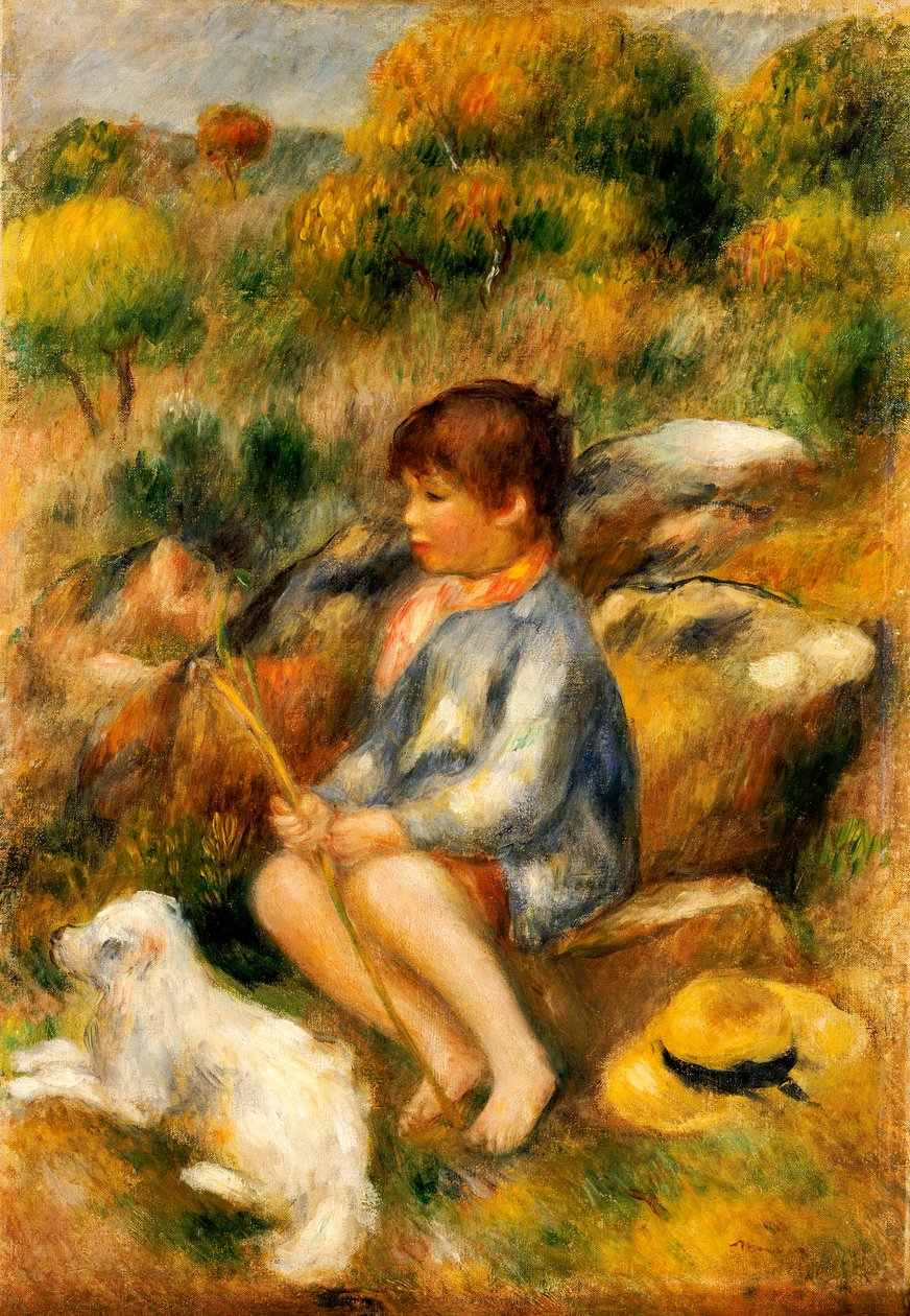 Menino novo por um ribeiro, 1890 de Pierre Auguste Renoir