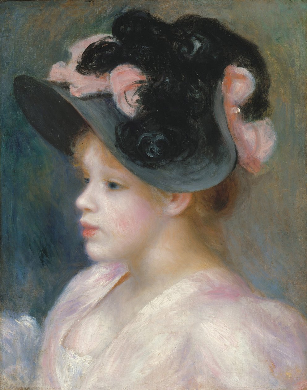 Moça em um chapéu cor-de-rosa-e-preto, c.1891 de Pierre Auguste Renoir