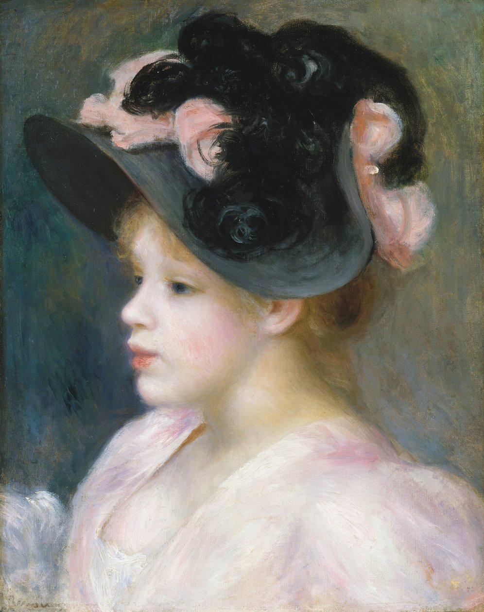 Jovem garota usando um chapéu rosa e preto, ca. 1891 de Pierre Auguste Renoir