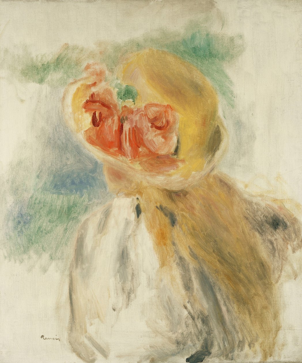 Moça com flores em seu chapéu; Moça com um chapéu floral, c.1900-1905 de Pierre Auguste Renoir