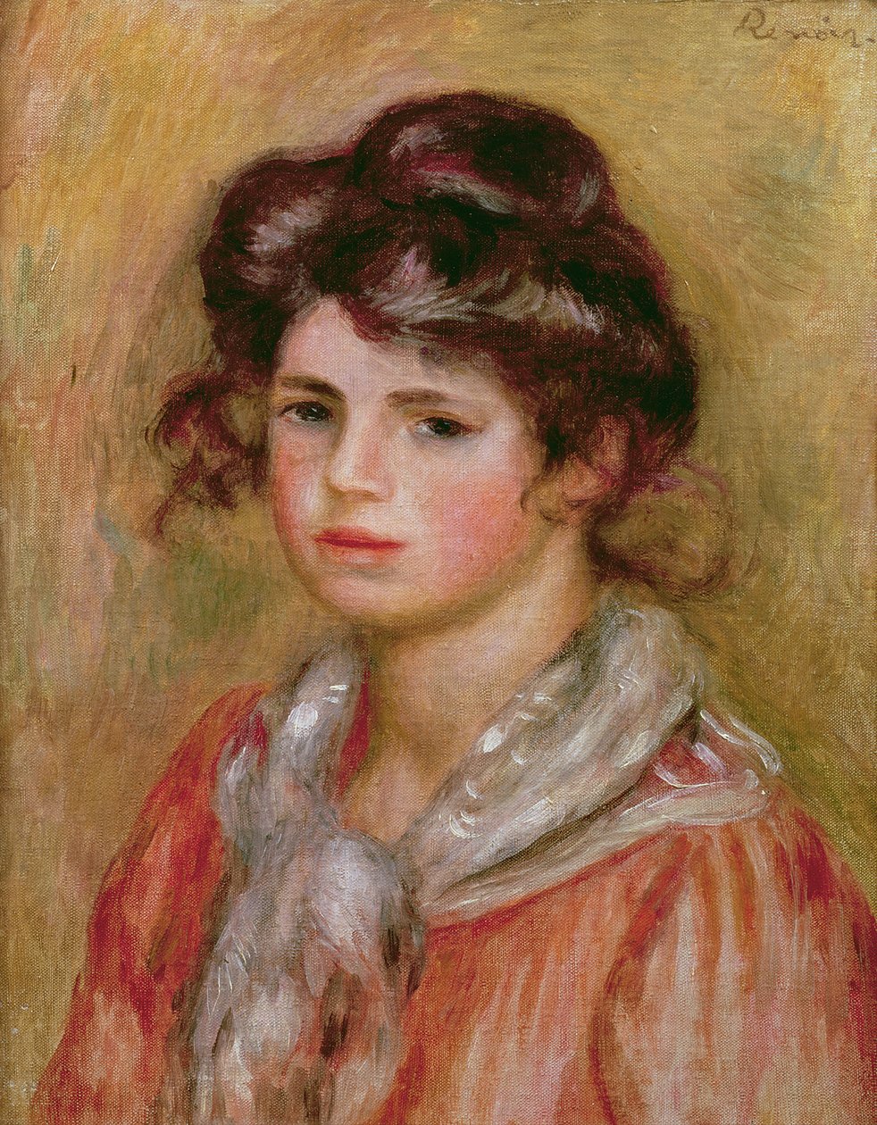 Moça com um lenço branco, c.1907 de Pierre Auguste Renoir