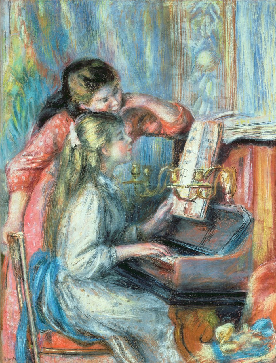 Meninas Jovens no Piano, 1892 (guache) de Pierre Auguste Renoir