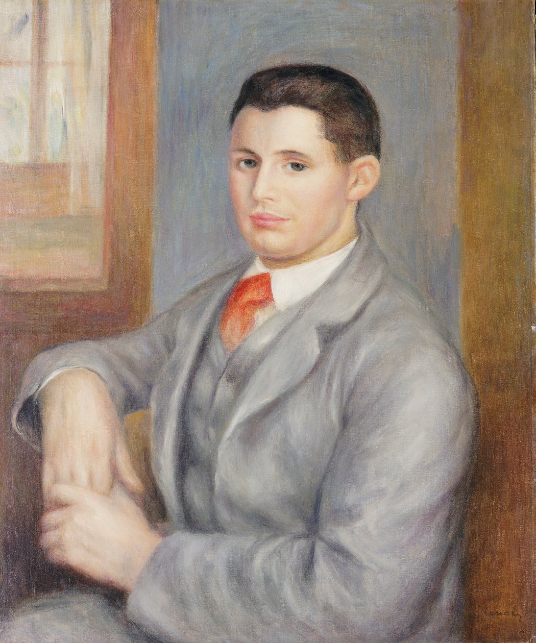 Jovem com uma gravata vermelha, 1890 de Pierre Auguste Renoir
