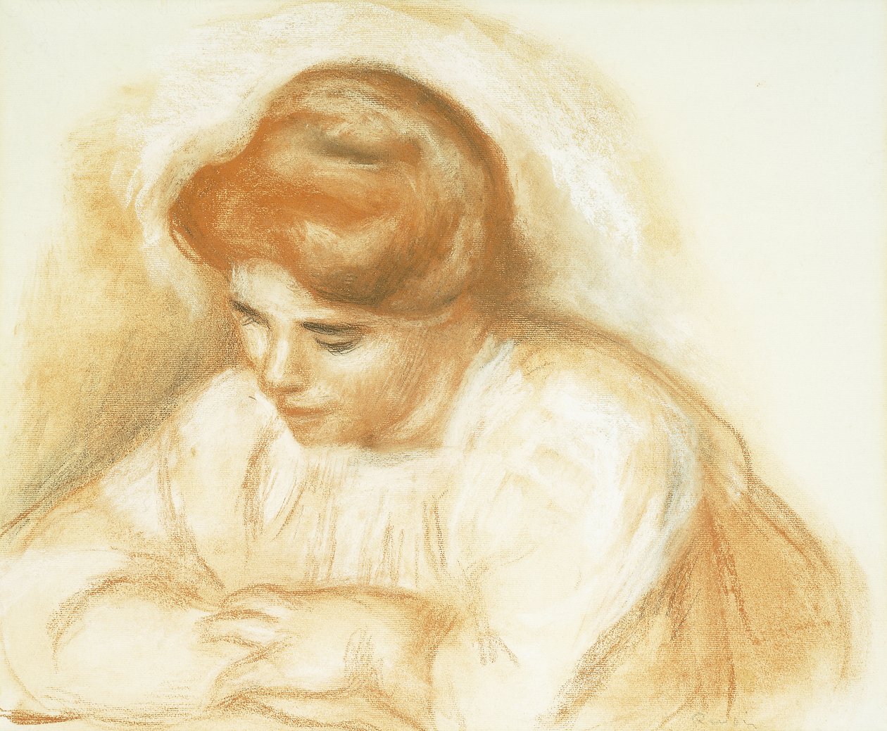 Jovem mulher inclinada; Jovem mulher Accoudee, de Pierre Auguste Renoir