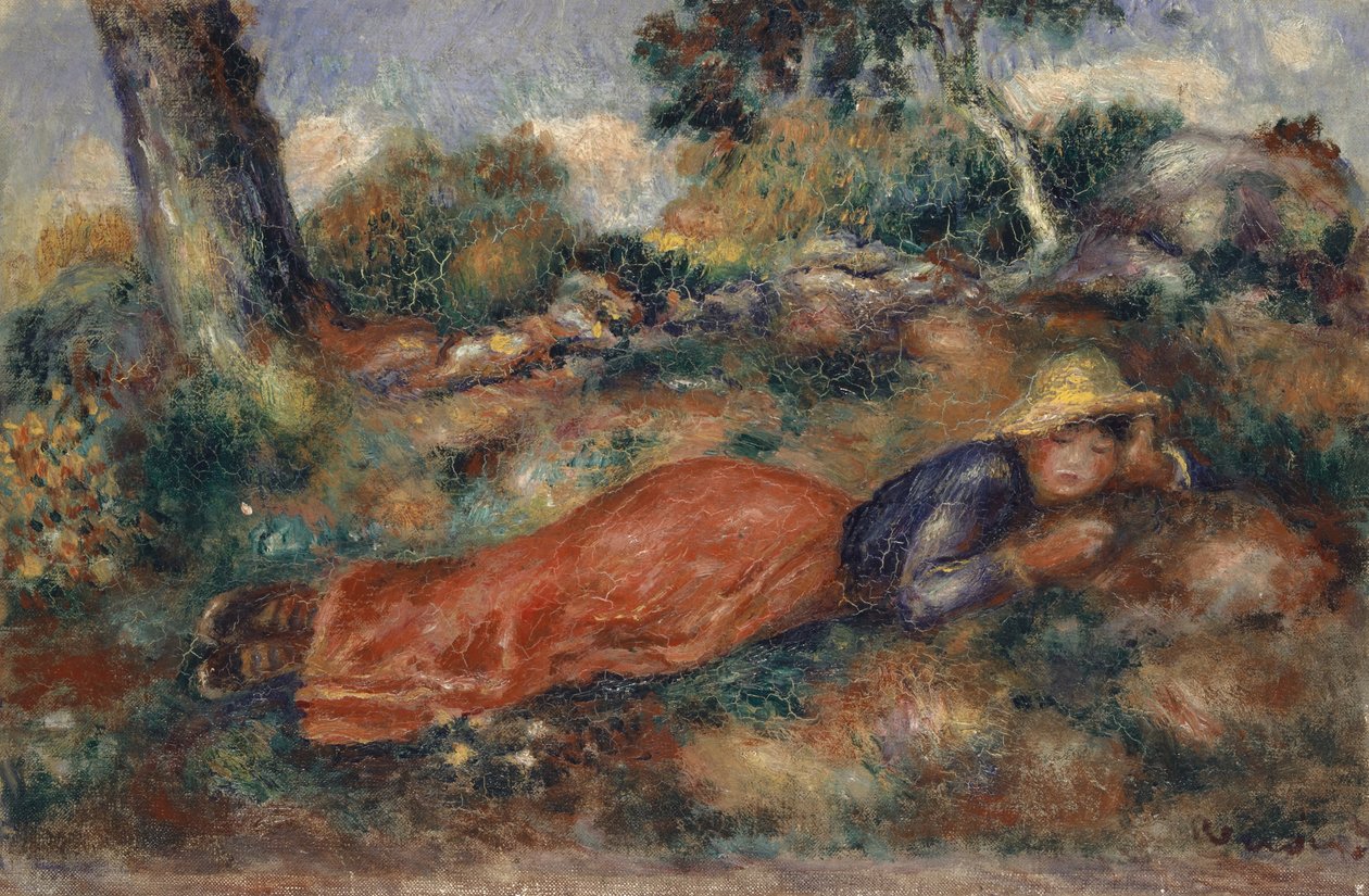 Jovem deitada na grama Jovem deitada na grama, ca 1890-1895. de Pierre Auguste Renoir