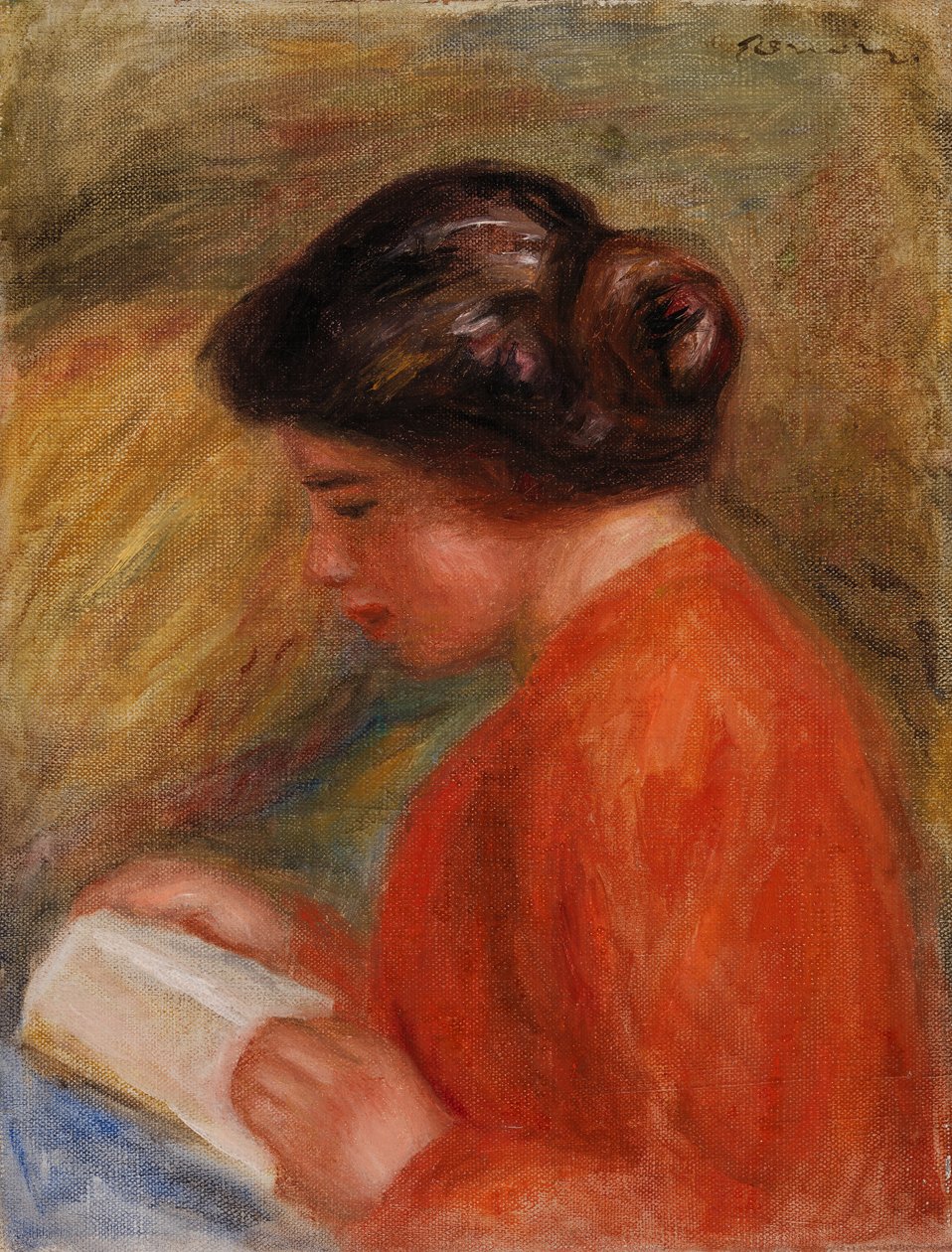 Mulher jovem a ler (Jeune femme lisant, buste) de Pierre Auguste Renoir